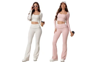 Custom Breathable Long Sleeve Gym Fitness Set For Women Laced Yoga Wear Outdoor Workout Casual Sports Sets