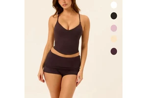 YIYI 2pc Spaghetti Strap V Neck Yoga Set for Women with Padding Soft Loose Breathable Yoga Outfit Quick Dry Women Sports Outfit