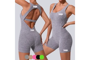 Women's Active Yoga Wear One Piece Bodysuit Custom Logo Sexy Beauty Open Back Butt Lifting Fitness Sport Gym Jumpsuit
