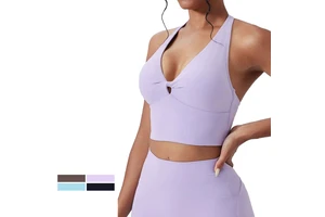 Naked Breathable for Nine Quarter Sleeve Solid Pattern Knot Back Yoga Vest Fitness Bra Tight Outdoor Sports Yoga Top