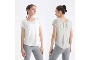 New Womens Quick Dry Sports T Shirt Breathable Yoga Top Loose Slim Fit Outdoor Running Short Sleeve Cover up