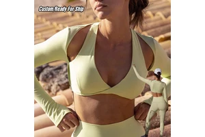 Custom Logo Design Long Sleeve Crop Yoga Top for Women Breathable Waterproof Sports Bra for Workout Gym Outdoor Running Sports