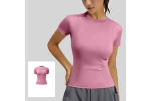 AOLSIN High Quality Lightweight Breathable Polyester Spandex Four-Way Stretch Athletic Yoga Top Short-Sleeve Slim T-Shirt for