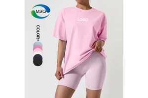 Wholesale Cotton Fabric Fitness Clothing Activewear Top Training Breathable Short Sleeve Yoga Sport Top Women Oversized T-shirts