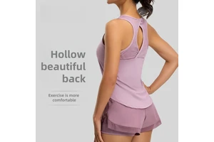 Breathable Sports Tank Top Mesh Hollow-Out Beautiful Back Yoga Vest Nude-Feel Loose Fit Yoga Wear for