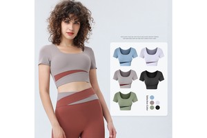 Summer 2024 New Influencer Fashion Patchwork Color Top Female Running Sports Fitness Outdoor Cycling Yoga Clothing Short Sleeve