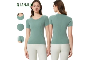 Customized Logo Women's Yoga Top With Threaded Cuffs Elastic Comfortable Yoga Clothes Casual Daily Yoga Fitness Tops