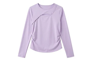 Women's long-sleeved sporty top with openwork design, side pleated slim-fit casual yoga top, customizable