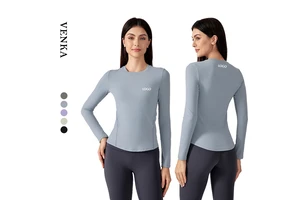 Women's Lightweight Slimming Naked Feeling Breathable Sports Shirts High Elastic Quick Dry Long Sleeve Workout Fitness Yoga