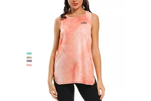 Womensport Breathable Woman Gym Crop Top Camisole Tank Tops Round Neck Tie Dye Tee Vest Sleeveless Yoga Crop Top