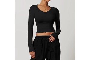 Women's Slim Long-Sleeved Yoga Running Fitness Crop Top Winter Quick-Drying Sanded T-Shirt De Sport