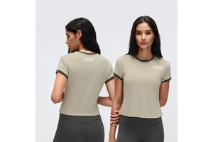 Roregal Women's Summer Color-Blocked Gym T-Shirt Soft Stretchy Breathable Activewear Yoga Fitness Short Sleeve Crop Top