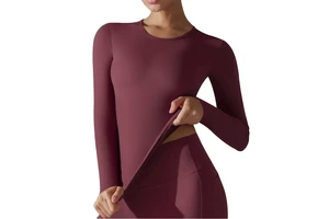 Custom Front Stand Neck Solid Spandex/Nylon Gym Fitness High Compression Workout Active Top Women Long Sleeved Lightweight Quick
