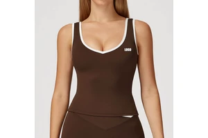 Custom Logo Patchwork Women's Sleeveless Crop Tank Top V Neck Fitted Yoga Top Stretch Workout Fitness Activewear for Gym Running