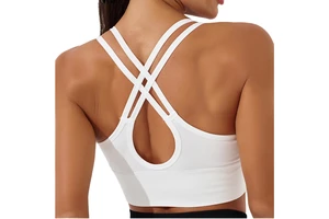 SFANA SPORTS High Elastic Breathable Spandex/Nylon Shoulder Strap Sleeveless Shock Proof Back Cross Yoga Bra Top Quick Dry Front