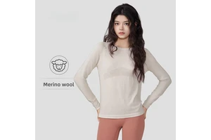 Merino Wool Lightweight Breathable Four-Way Stretch Slim Fit Activewear Women's Long-Sleeve Quick-Dry Pilates Yoga Running