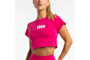 OEM Custom Cropped Breathable Four Way Stretch Short Sleeve Gym Slim Fit Fitness Yoga T-Shirt for Women