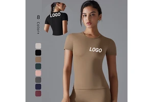 New Solid Color Double-sided Sanded High Elastic Tight Breathable Yoga Clothes Short Sleeve Sports Running Sport tank Top Women
