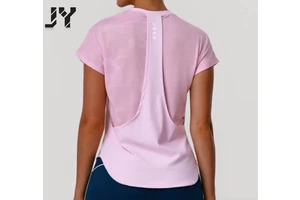 JY 2026 Yoga Round Neck Quick Drying T-shirt With Loose Stitching and Short Sleeves for Sports and Fitness, Outdoor Running Top