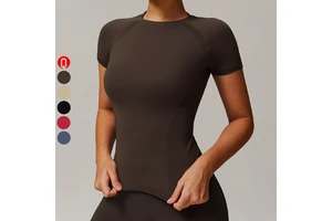 2025 New Seamless Activewear Fitness Slim Fit Breathable Yoga Short Sleeve Blank Sports Crop Top Tshirts for Women