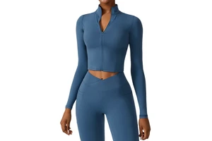 Hot Selling Quick Dry Women Stand Collar Sports Yoga Jacket Top Full Zip up Long Sleeve Gym Fitness Wear