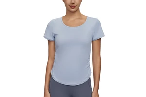 Women's Mesh Back Short Sleeved Round Neck Sports T-Shirt Moisture Wicking Athletic Top for Gym Running & Yoga
