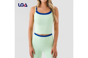 Women's Contrast Color Sports Casual Tank Crop Top Double Layer Breathable Slim-fit Color Blocking Workout Custom Yoga Set