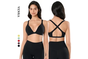 Anti-Shock Vest Women Cross Beautiful Back Front Snap Button Removable Design Sportswear Deep V-Neck Halter Sports Gym Yoga Bra