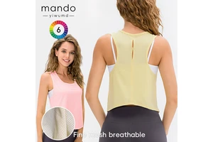 Women's Lightweight High Elasticity Cropped Tank Top Mesh Breathable Quick Dry Yoga Activewear Hollow Back