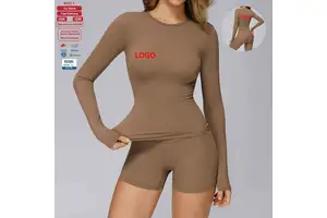 Brushed High Strength Round Neck Fashion Yoga Top OEM Custom Factory Low MOQ Sportswear Wholesale Gym Shirt Long Sleeve Women