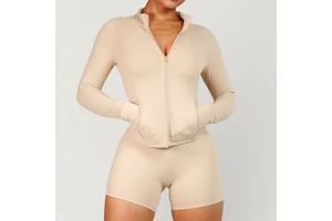Custom BBL Jacket High Compression Hourglass Shape Waist Snatching Slim Fit Thumbholes Women Yoga Activewear Track Top Coat