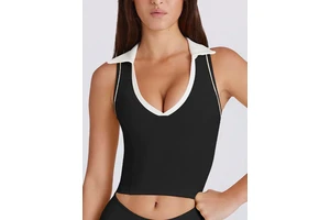 Spring/Summer Collection Sports Top Yoga Fitness Color Block V-Neck Sleeveless Short Vest (Breathable Polyester Design)