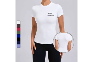 Women's Breathable Nylon T-Shirt Short Sleeve round Neck Yoga Top for Fitness & Running Seamless Design