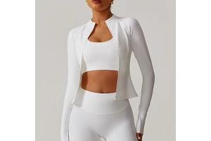 Factory Direct Sales Ribbed Breathable Yoga Jacket Long Sleeve Zipper Stand Collar Gym Women Fitness Workout Athletic Yoga Top