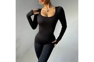 Lanyu Popular Women's Plus Size Backless Crew Neck Long-Sleeved Quick-Drying Eco-Friendly Fitness Bodysuit One-Piece Yoga