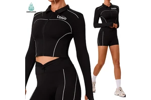 Bare-chest Collar Slimming and Figure-enhancing Yoga Top with Stretch Fabric, Elastic Fitness Zipper Cardigan, Sporty Yoga Coat