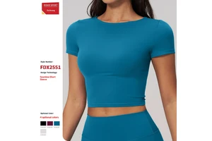Creamy Texture Brushed Spandex/Nylon Solid Simple Women's Slim-fit Short-sleeve Breathable Skin-friendly Shirts Tops Sports Yoga