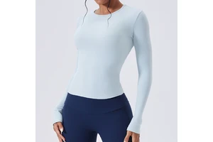 Custom Anti-Bacterial Skinny New Fashion Long Sleeve Solid Shirts Breathable for Fitness Women Autumn and Winter Yoga Top