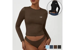 Women Activewear Long Sleeves Crew Neck Shirts Workout Running Tight Slim Dance Fitness Gym Sports Wear T-shirt Yoga Tee Tops