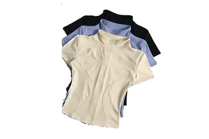 Lightweight Short Sleeve Yoga Top for Women High Elasticity Stand Collar Breathable Fitness Training Wear