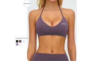 Halter Neck Sports Bra For Women Sexy Running & Yoga Fitness Top Deep V Neck Back Breathable Design