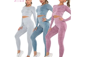 New Arrival Premium Seamless Solid Long Sleeve Moisture Wicking Breathable Fitness Top High Waist Butt Lifting Yoga Leggings
