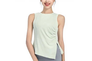 Cross-border Quick-dry Solid Collarless Polyester Spandex Dobby Fabric Women's Sports Vest Sleeveless Yoga Fitness Clothing