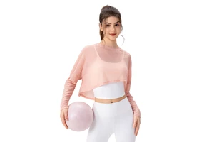 Lightweight Breathable Polyester/Rayon Solid Fitness Top Loose Outdoor Running Casual Sports Women's Yoga Blouse Long Sleeve