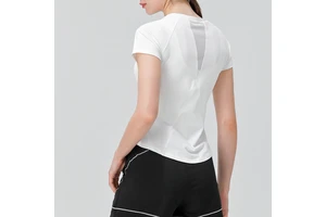 Women's Slim-fit Yoga Sports T-shirt Short-sleeved Crewneck Breathable High Elastic Quick-drying Polyester Cotton Blend Fitness