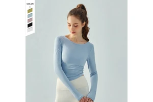 Custom Yoga Wear Solid Color Slim Fit Sports Top Cross Back Breathable Quick Dry Fitness Long Sleeve Shirts