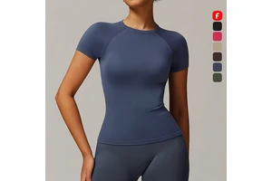 Seamless Women Training Fitness Sports Crop Tops Compressed Tee Short Sleeve Yoga Tshirt High Round Neck Blank Tshirts for Women