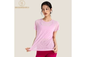 Women's Lightweight Summer Round Neck Short Sleeve Yoga Top Breathable Yoga Sports Short Sleeved T-Shirt