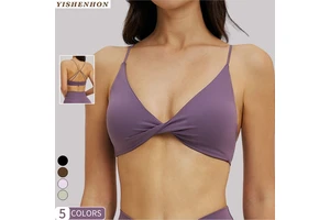 YSH Women's Workout V-neck Thin Strap Sports Bras Back Cross Fitness Backless Yoga Bra Breathable Exercise and Fitness Underwear