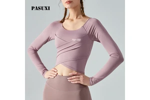 PASUXI Women's Long Sleeve Yoga Top with Built-in Bra Chest Pad Autumn Winter Slim Fit Workout Sports Running Gym Pilates Shirt